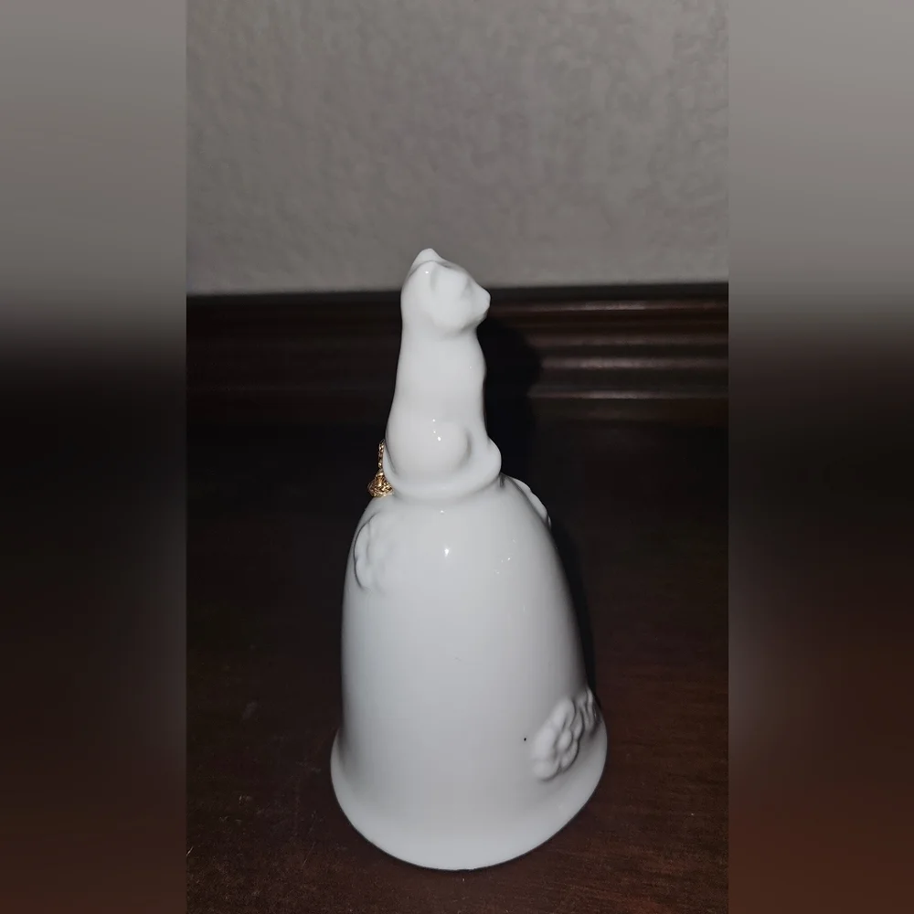 White Whimsical Cat Vintage Desk Bell